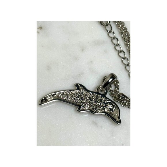 Dolphin Pendant Necklace With Abalone Inlay On Silver Chain - Picture 2 of 6
